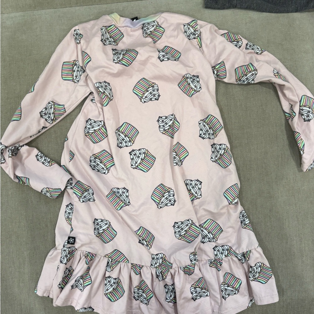 Kids Pink Cupcake Print Long Sleeve Casual Dress